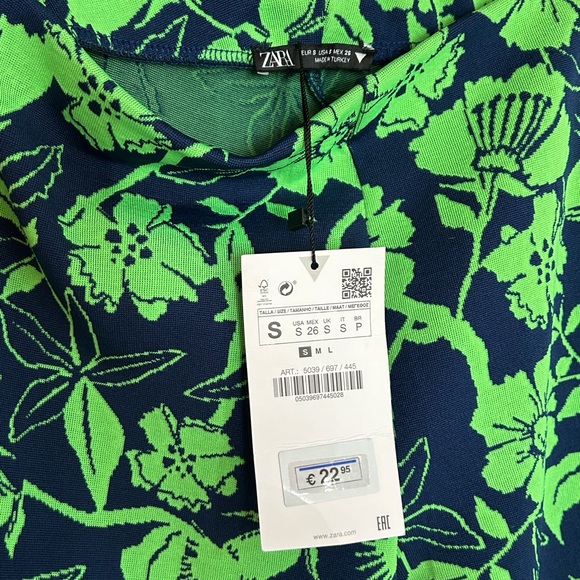 NWT Zara Jacquard Pant Bell Bottoms Small Hippie Disco Navy & Neon Color Combo - Picture 3 of 6